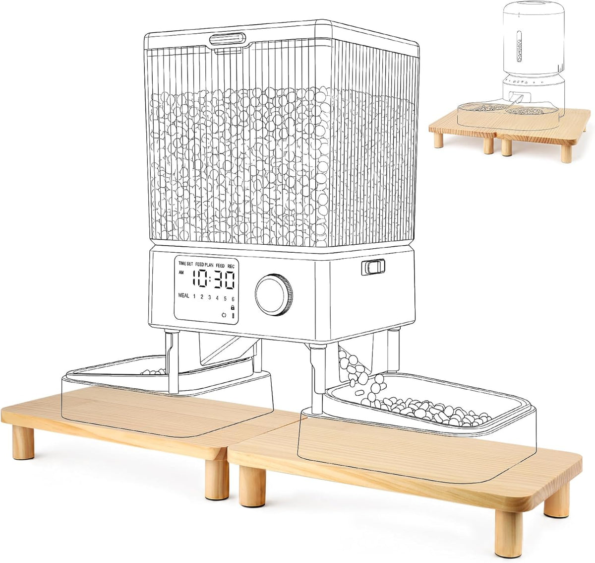SZEE 2-Pack Cat Food Stand, Elevated Pine Wood Cat Feeder Stand for 2 Cats