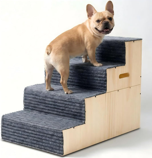 Wood Dog Stairs for Bed Couch 18" H, 4-Step Dog Steps for Small Medium Dogs