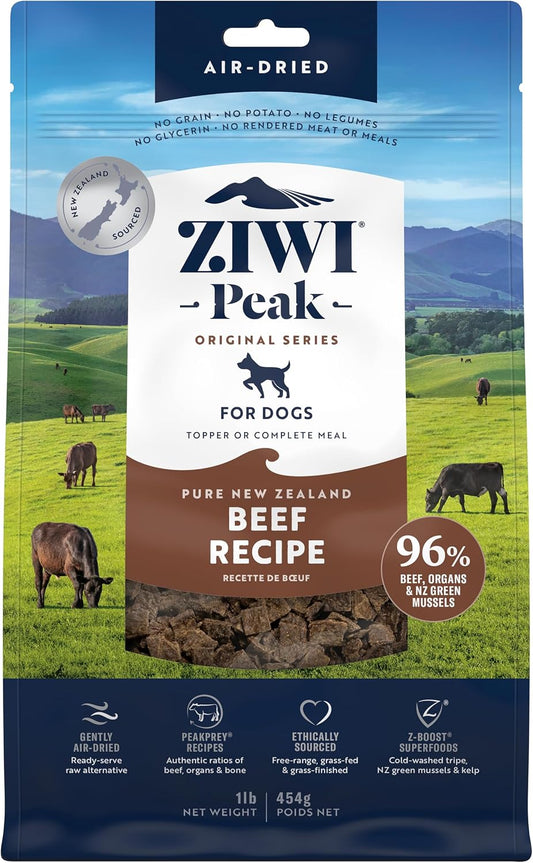 ZIWI Peak Air-Dried Dog Food, Beef, 96% Meat & Organs, Grain-Free, 1 Lb