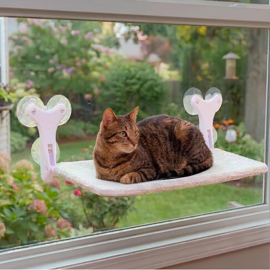 Foldable Cat Window Perch, Sturdy Cat Hammock with Strong Suction Cups for Large Cats, Cordless, Gradient Color Shiny Fabric, Cute Pet Seat Bed for Cats Indoor with Movable Toy Hooks (Large)