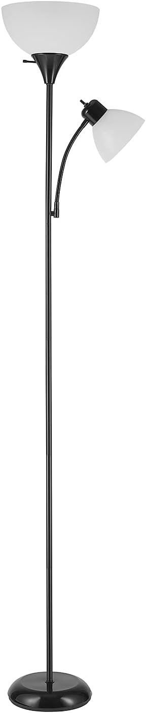 Globe Electric 67135 72" Floor Lamp with Adjustable Reading Light, Bright, Easy-To-Assemble Torchiere for Bedroom, Living Room & Office - Space-Saving Slim Design