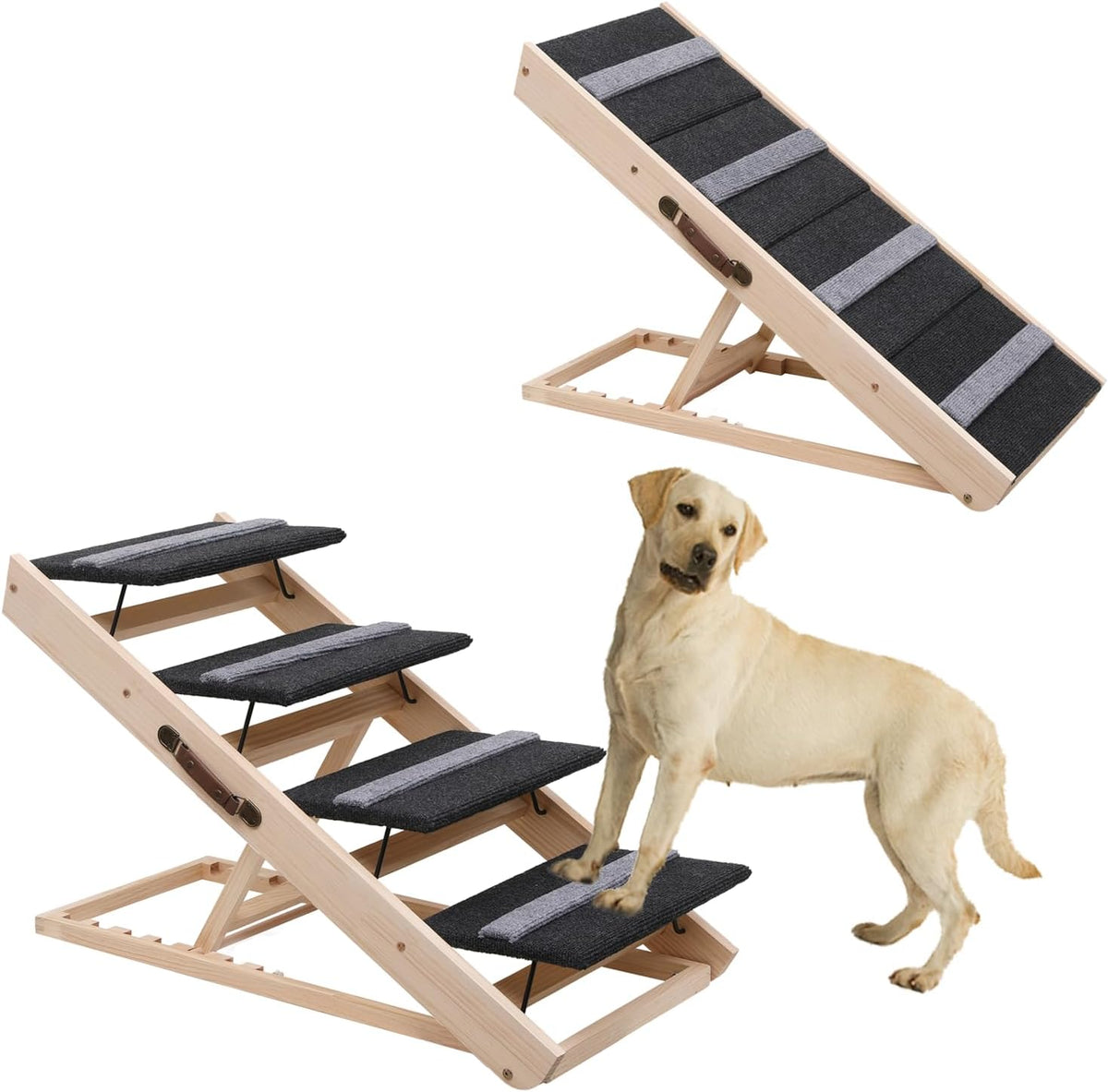 Upgrade 2-In-1 Pet Ramp Dog Stair,Folding Pet Stairs,Portable Dog Ramp for Small&Large Old Animals with Non-Slip Surface,Dog Ramp for Bed,Couch and Car,11.8" to 23.6" Height Adjustable(40×17.7)
