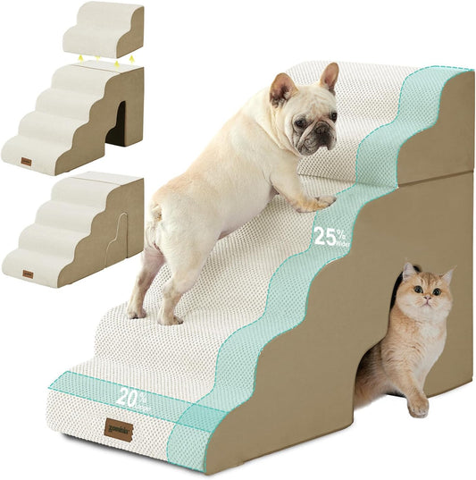 Dog Stairs for High Beds, L Shaped 6 Steps Dog Steps for Bed 27-30 Inches