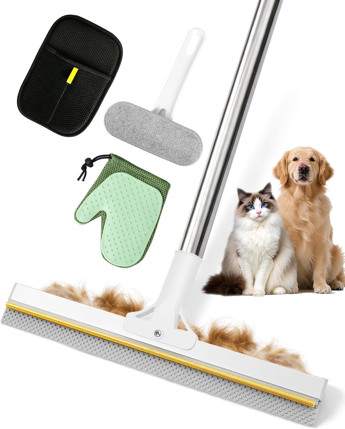 Carpet Rake for Pet Hair Removal, Reusable Hair Remover Broom
