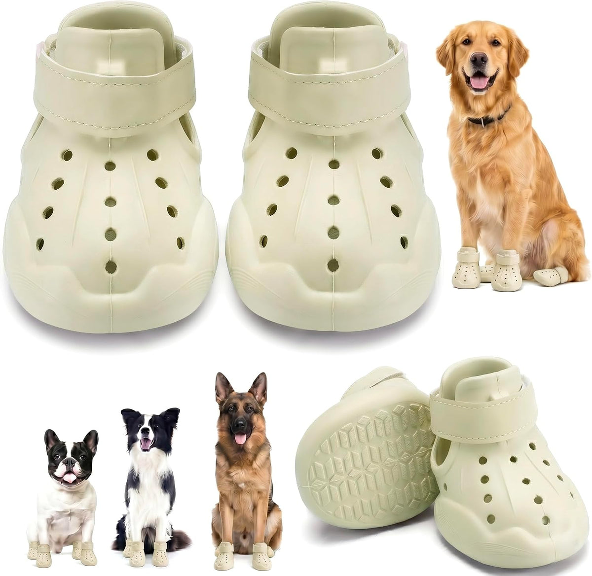 Dog Shoes for Dogs, Clogs Boots Booties Hot Pavement, Rain Waterproof Shoe Summer Sandals Puppy Breathable Doggie Doggy Light Water up Sneaker (Cream, Large)