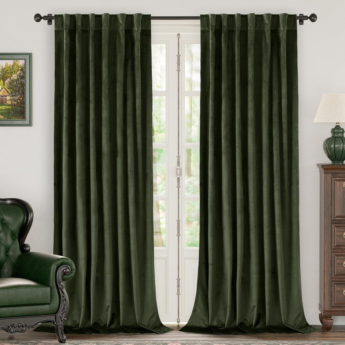 Bgment Olive Green Velvet Blackout Curtains 52 X 84 Inch Length, 2 Panels