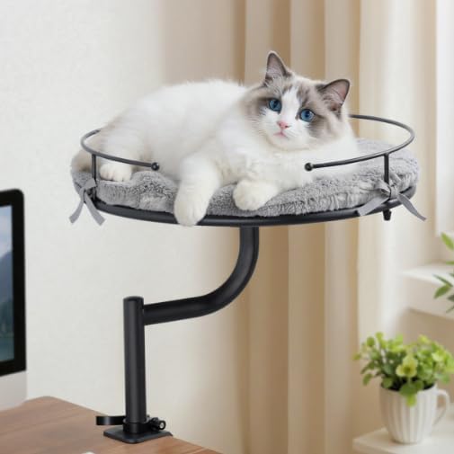 Cat Desk Bed, Height Adjustable 360° Rotating Cat Hammock, 40Lb Capacity