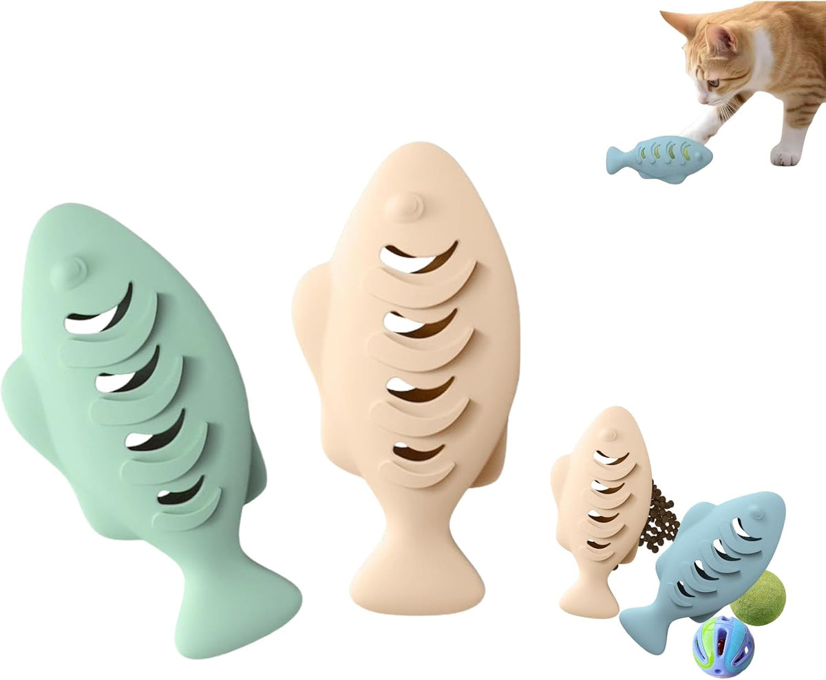 2Pcs Silicone Cat Toys, Multi-Functional Treat Dispenser, Interactive Feeder Toy for Indoor Cats, Food Puzzle Kitten Toys, Pet Training Toy with Ball Shipped at Random(Pink&Green/Blue)