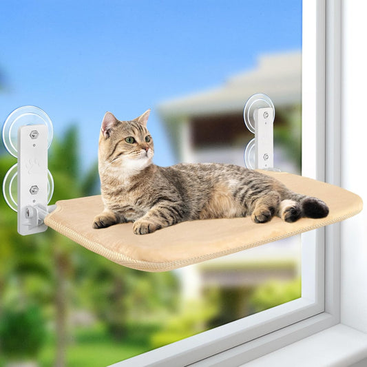 Sunhoo Cat Window Hammock Perch Cordless Perches Window Sill Seat Bed Foldable Stable Lounger Upgraded Suction Cup Easy Assembly Indoor Cats Kitty Shelf Hold up to 55Lbs (Grey, L)