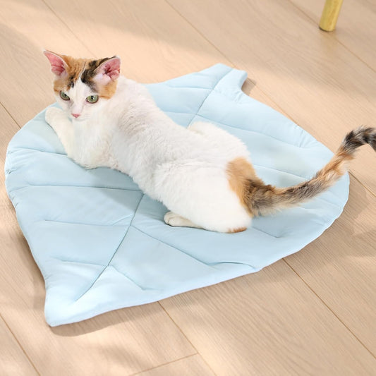 Cat Cooling Mat Cat Leaf Bed Mat Comfortable Soft Fabric Breathable Cozy for All Seasons 26.5"X20.5" Ideal for Cats Small Pets