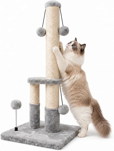 Cat Scratching Post Replacement Pole, 2 PCS 15.7In Cat Tree Replacement Post, Natural Sisal Cat Tree Replacement Parts with M8 Screws, Cat Scratch Post for Refurbishment (15.7In/40Cm)