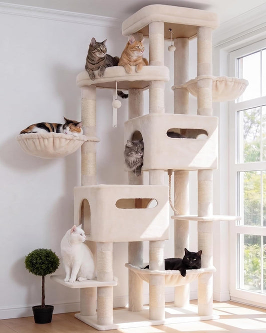 Heybly Cat Tree, 74.8-Inch Spacious & Tall Cat Tower for Large Cats HCT062W