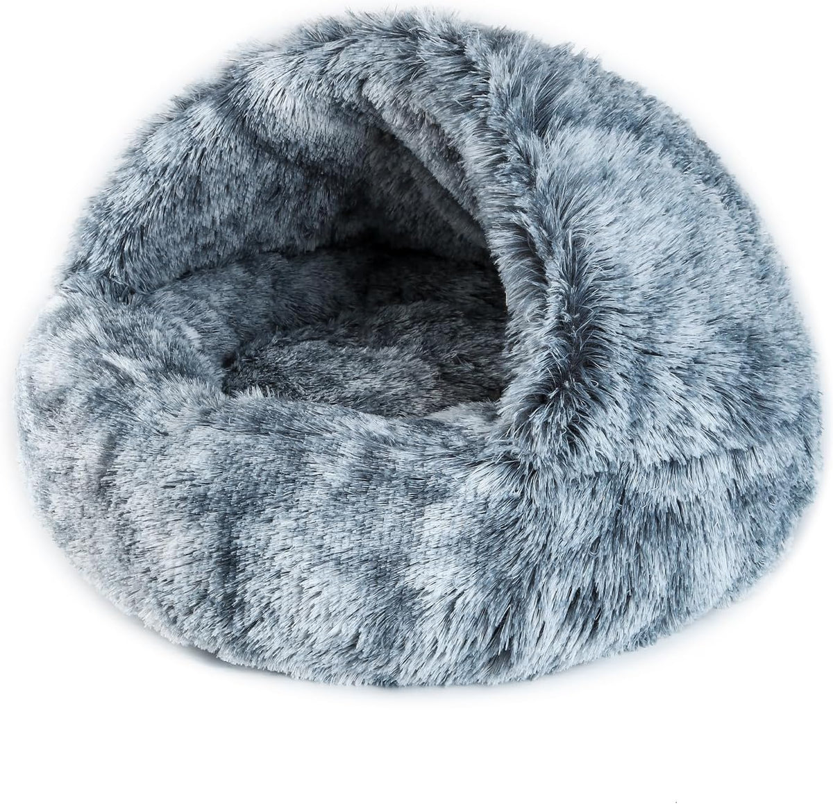 Calming Cat Cave Bed with Hooded Cover, Faux Fur, Round, Removable Washable, Anti-Slip, for Small Medium Pets (16")