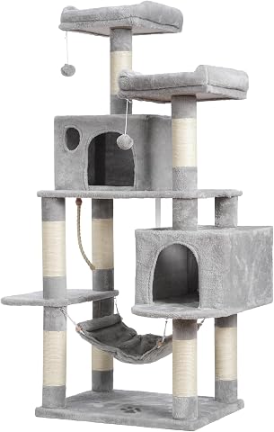 Hey-Brother Cat Tree Tower with Stable Extended Base, 3 Platforms, MPJ038W