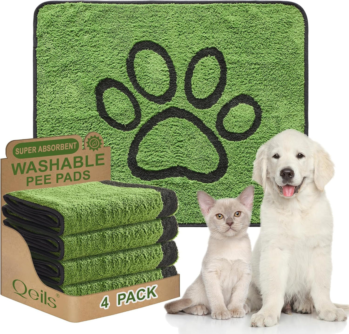LOOBANI 2 Packs Extra Large Reusable Dog Mat for Floor, Non-Slip Washable Pee Pads for Dogs, Fast Absorbent Pet Whelping Pads, Puppy Playpen Mat for Incontinence, Housebreak, Crate, 36"X48", Gray