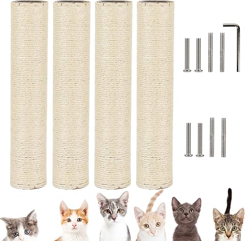 OSPNIEEK 4 Pack 15.7" M8 Cat Scratching Post Replacement, Natural Sisal Rope Kitten Tree Scratcher Refill with Screws, DIY Hemp Scratch Pole Parts for Indoor Cats Tower Refurbishment Accessories