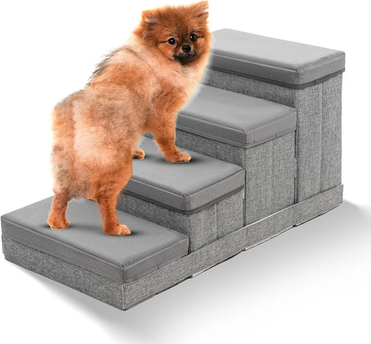 BOSQUE Dog Stairs for High Bed, Foldable Pet Stairs for Small Medium or Large Dogs Puppy with Storage for Bed or Couch, Cat Dog Steps Ramp with Zip up to 200 Lbs