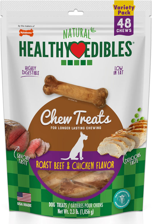 Nylabone Healthy Edibles Dog Treats, Roast Beef & Chicken Flavor, 48 Count
