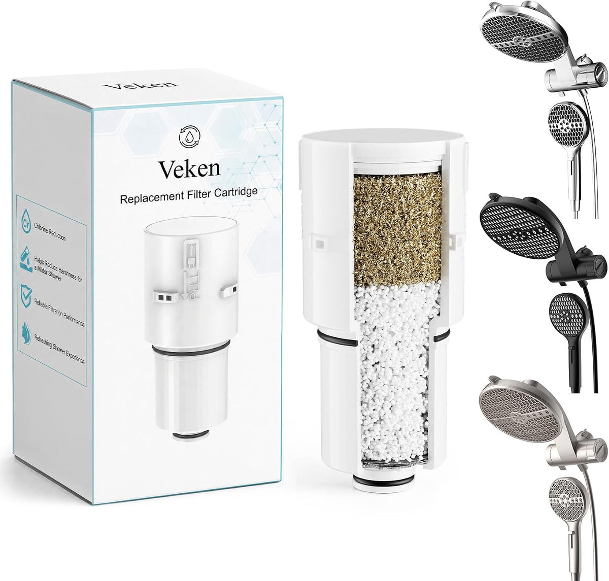 Veken Filtered Shower Head with Handheld, Multi-Pattern Rain Showerhead Set