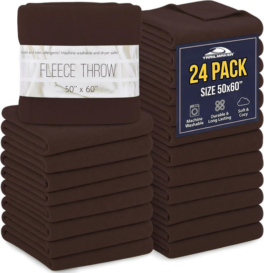 (24 Pack) Bulk Fleece Fall Throw Blankets 50X60 for Wedding Favors, Homeless Women, Men, Homes, Bed, Sofa, Couch, Office, Pet Blankets, Travel | Soft Warm Lightweight Throw Blankets in Bulk (8 Color)