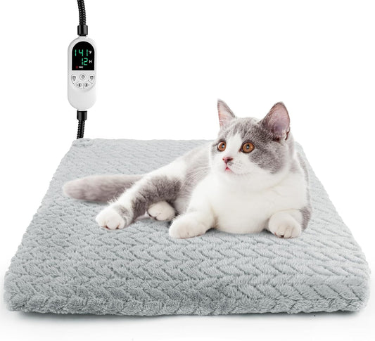 Heated Cat Bed Indoor, 12 Level Temperature Dog Cat Heating Pad with Timer, Pet Heating Pad for Puppy Cats Dogs Electric Warming Pad, Chew Resistant Heated Pet Bed (18" X 18")