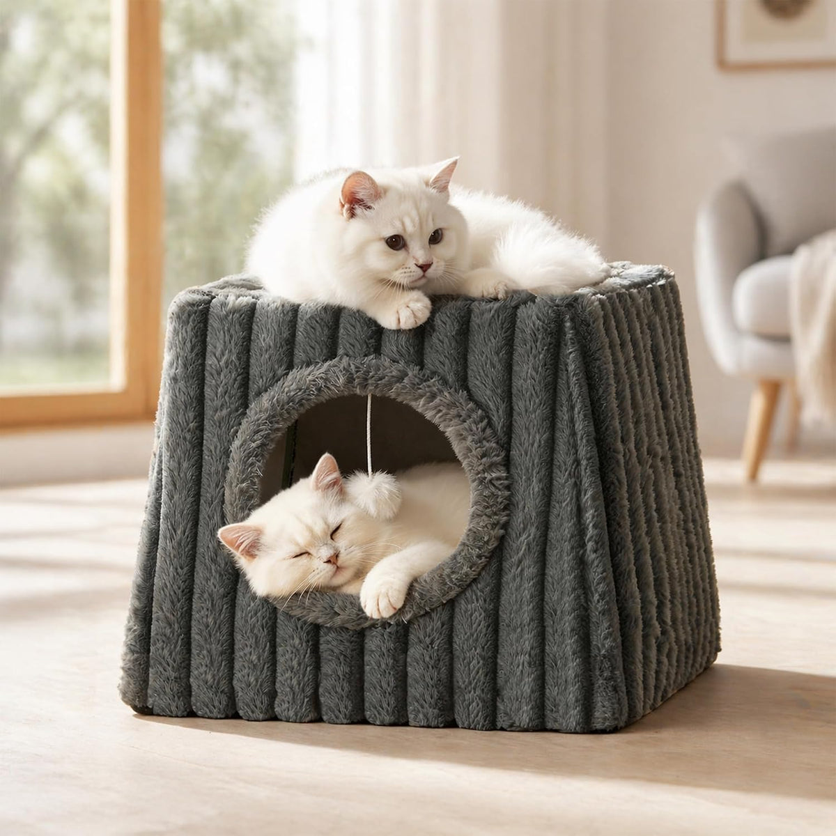 Dogpals Cat Cave Bed 15.74"X13.77"X13.77" Large with Balls(Deep Grey)