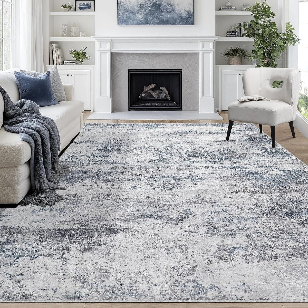 8X10 Area Rugs for Living Room Washable Bedroom Dining Room Blue Grey