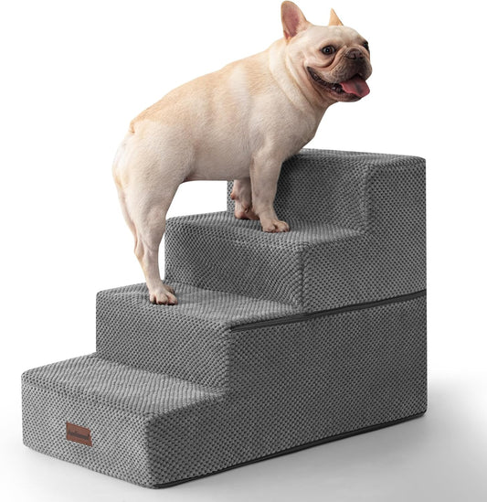 Ahpmeoa Dog Stairs for Bed 19.5’’ H, 4-Step Dog Steps for High Bed, Grey