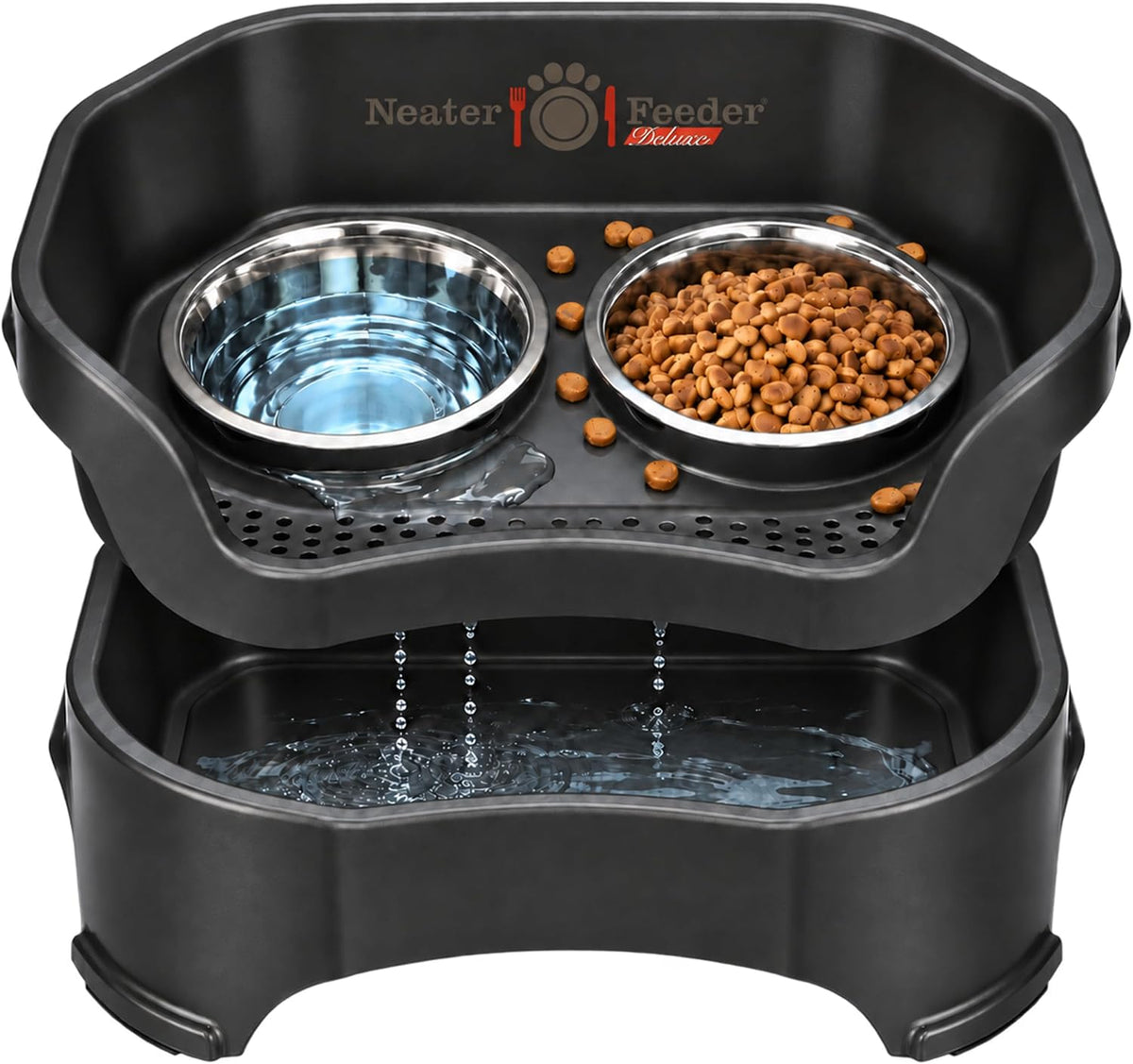 Neater Pet Brands Neater Feeder Deluxe Mess Proof Dog Bowls Elevated for Large Dogs over 40 Lbs, Made in USA, No Spill Raised Dog Food Bowl Stand Feeding Station, Food and Water Bowl Set, Black
