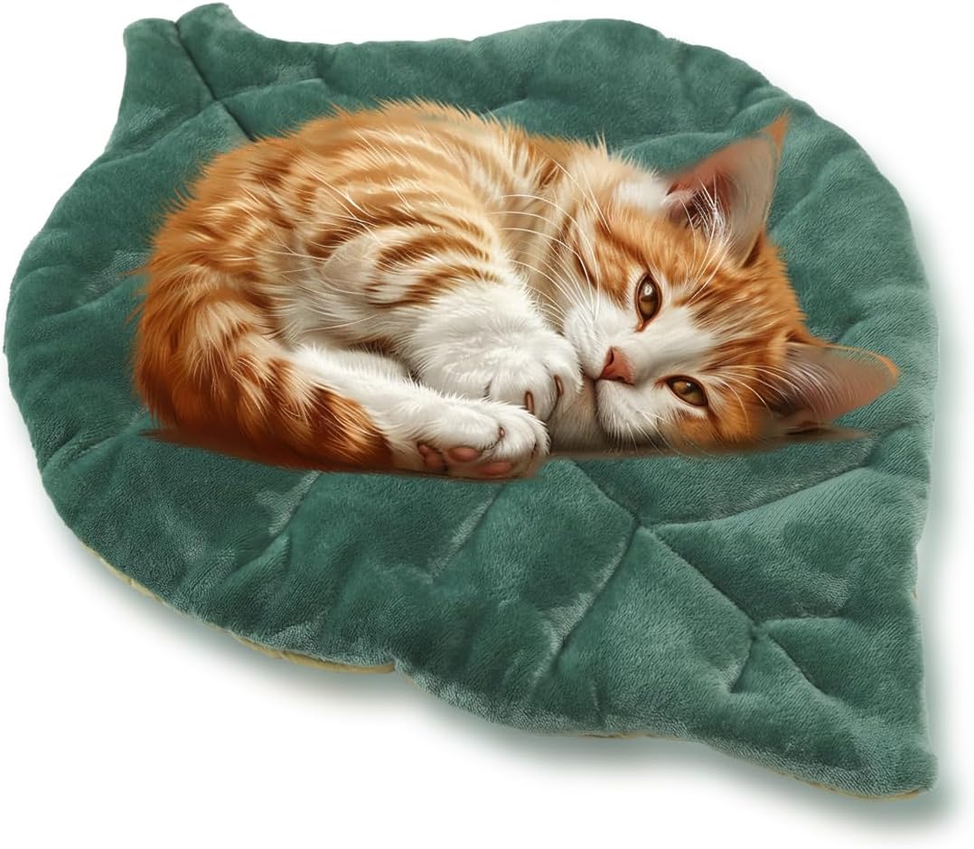 Cat Mat Self Warming Cat Bed 26"X20" Leaf Shaped Cotton Soft Warm Pet Pad Blanket for Indoor Bed Couch Sofa Floors Cat and Dog (Green)