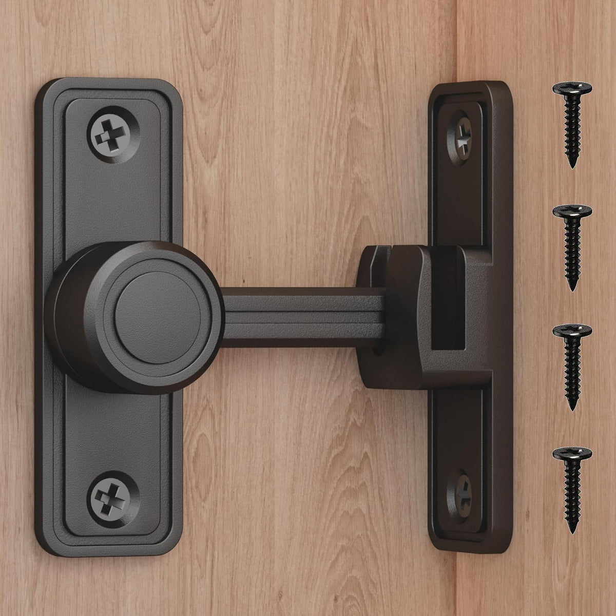 Barn Door Lock, 90°/180° Swing Privacy Latch, Sliding Barn Door Latch for Interior Bathroom Bedroom Closet Shed, Zinc Alloy, Adhesive or Screw Mount, Slide Lock, Includes Screws & Glue - Black