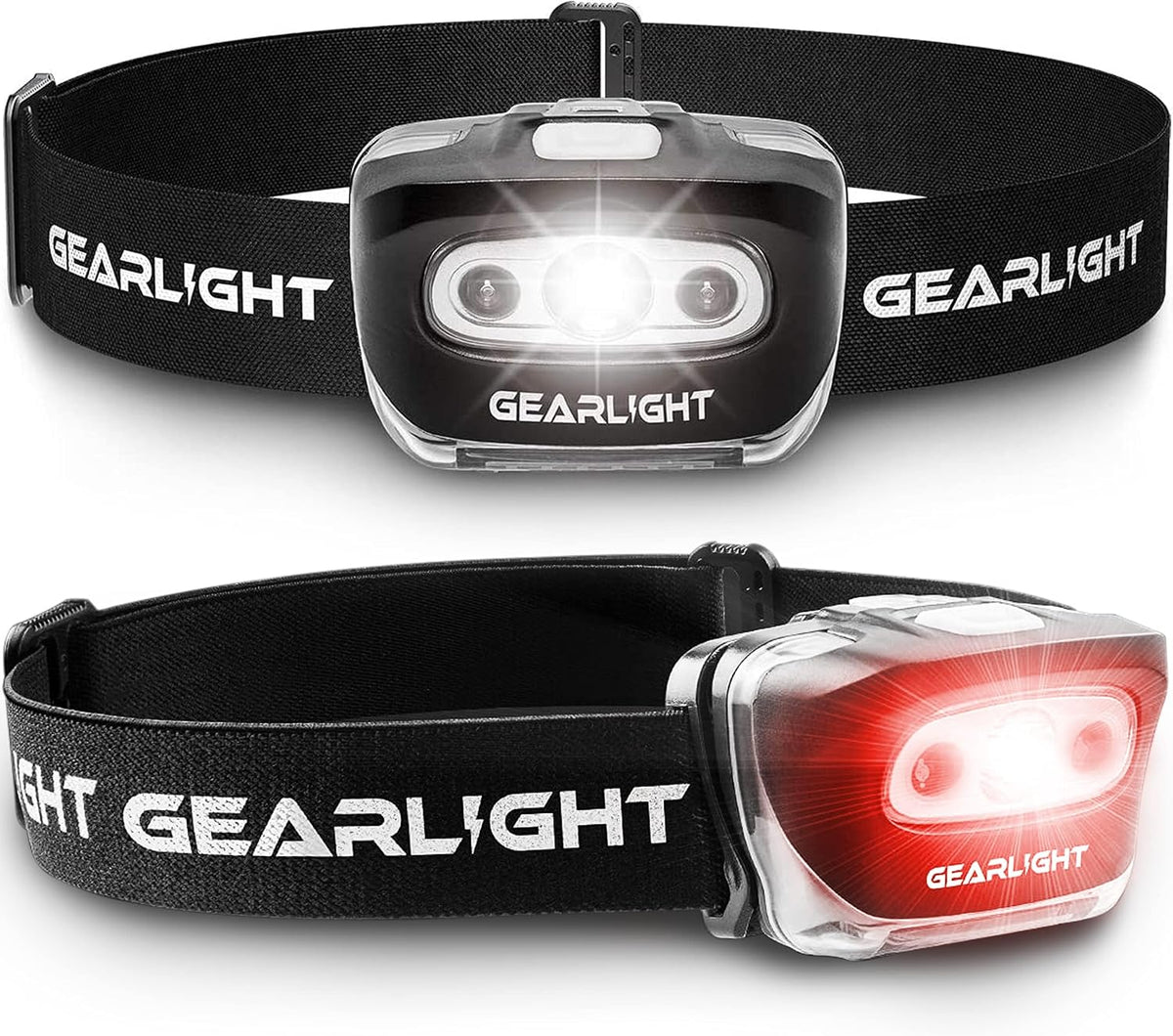 LED Headlamp 2-Pack Battery Powered (AAA) (Batteries Not Included) | Head Lamp for Running Hunting Camping Fishing Hiking with Red Light and Adjustable Headband - Bright Forehead Headlamp 7 Modes