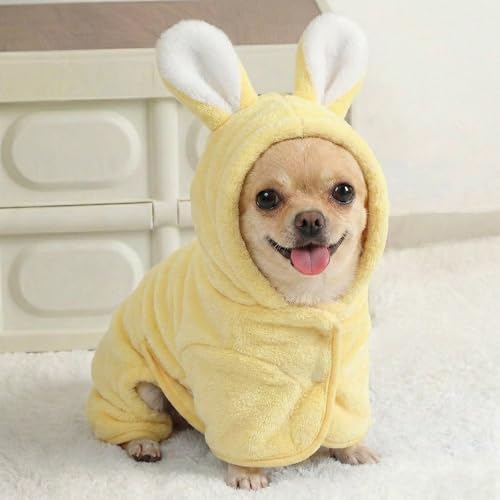 Dog Bathrobe Super Absorbent Towel for Small Dogs Cats Fast Drying Dog Robe Coat with Hood Puppy Cat Bath Towel Wrap Pet Grooming Supplies after Shower (Yellow,S)
