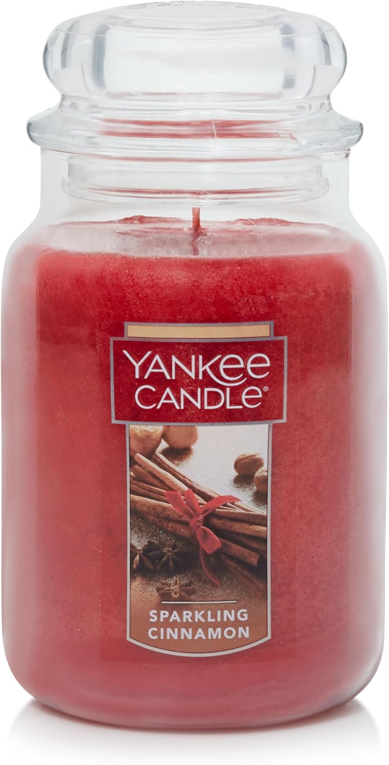 Yankee Candle Sparkling Cinnamon Scented Classic 22Oz Large Jar Single Wick Candle over 110 Hours of Burn Time