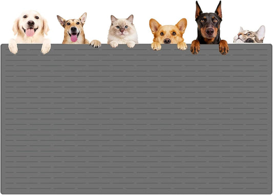 Largest Dog Food Mat, 48"X32" Silicone Dog and Cat Mat for Food and Water Bowls, Thinken Waterproof Non-Slip XXXL Pet Feeding Mat for Floors (Dark Gray)