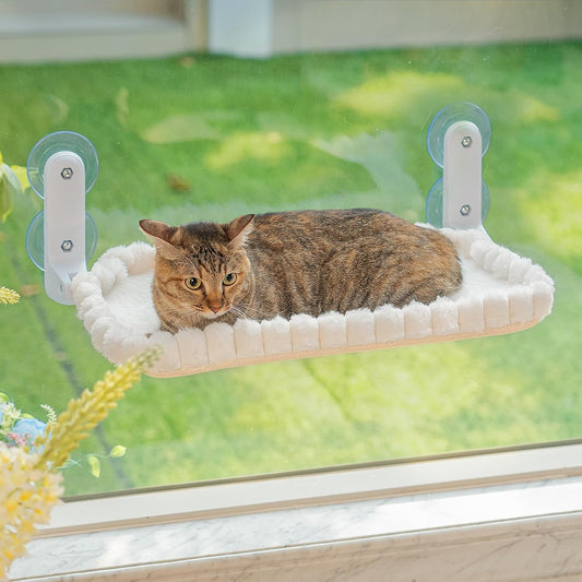 Cat Window Perch, Foldable Cat Hammock, 4 Suction Cups White+Medium