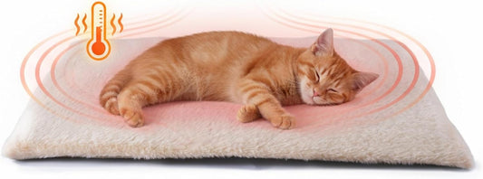 Funfurry Self Warming Cat Bed, Heating Cat Pad, Extra Soft Flannel Surface, Removable ＆ Washable, Thick Thermal Mat with Non-Slip Bottom (Ivory, 24" X 18")