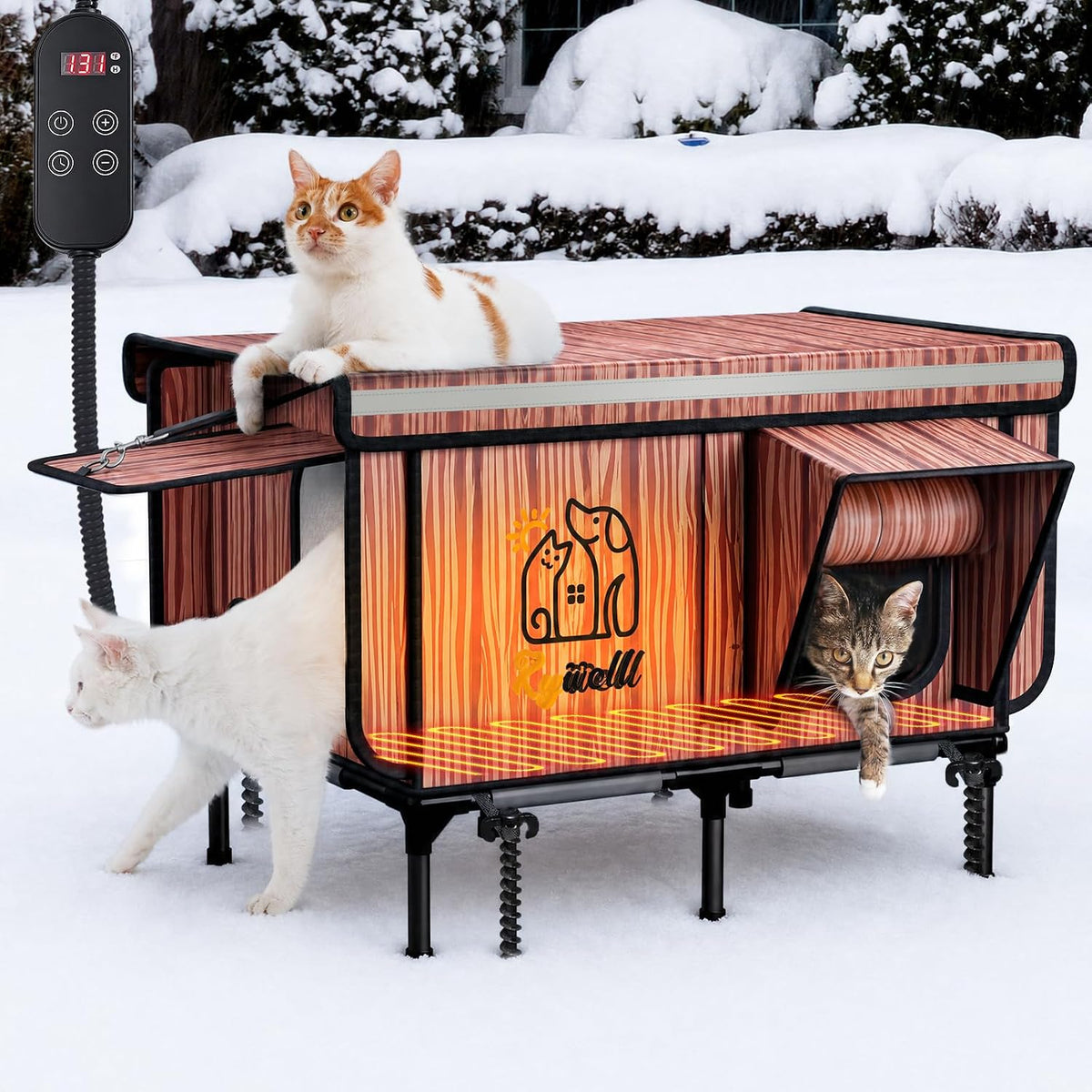 Fhiny Stray Cats Shelter, Waterproof Outdoor Cat House Foldable Warm Pet Cave for Winter Wild Animal Tent Bed Anti-Slip Kitten Cave for Feral Cat Dog Puppy Weatherproof Black