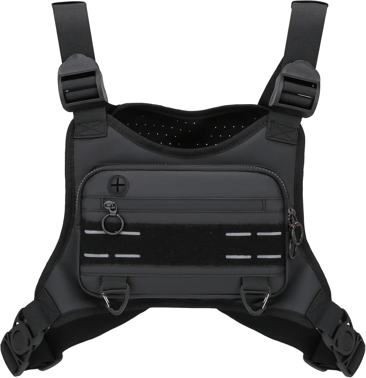 Muserise Sports Chest Bag for Men, Water Resistant Lightweight Front Running Vest Bag with Built-In Phone Holder & Extra Storage for Workouts, Cycling (Black)