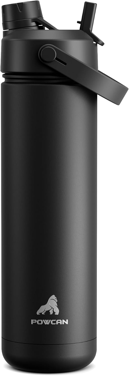 POWCAN 26 Oz Insulated Water Bottle with 2-In-1 Straw and Spout Lid, Keep Cold 24H, Leak-Proof, Fits in Car Cup Holder, Stainless Steel Water Bottle for Sports, Travel, and School (Dark Knight)