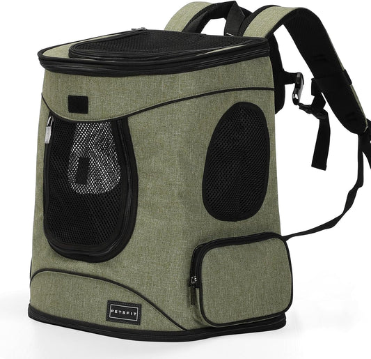 Cat Backpack Carrier,Clear Large Front Window,Pet Carrier Backpack for Cats & Small Dogs up to 15 Lbs,Breathable Side Mesh, Front & Side Access, Foldable for Travel Hiking, Vet Visits & Car Rides