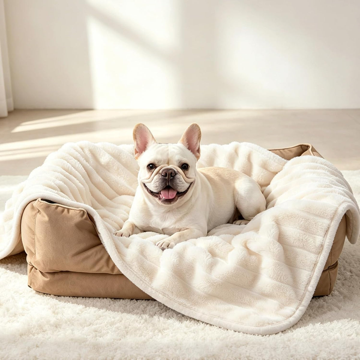 LOOBANI Waterproof Dog Blanket for Small Dogs, Pet Blanket, 25"X30", Cream