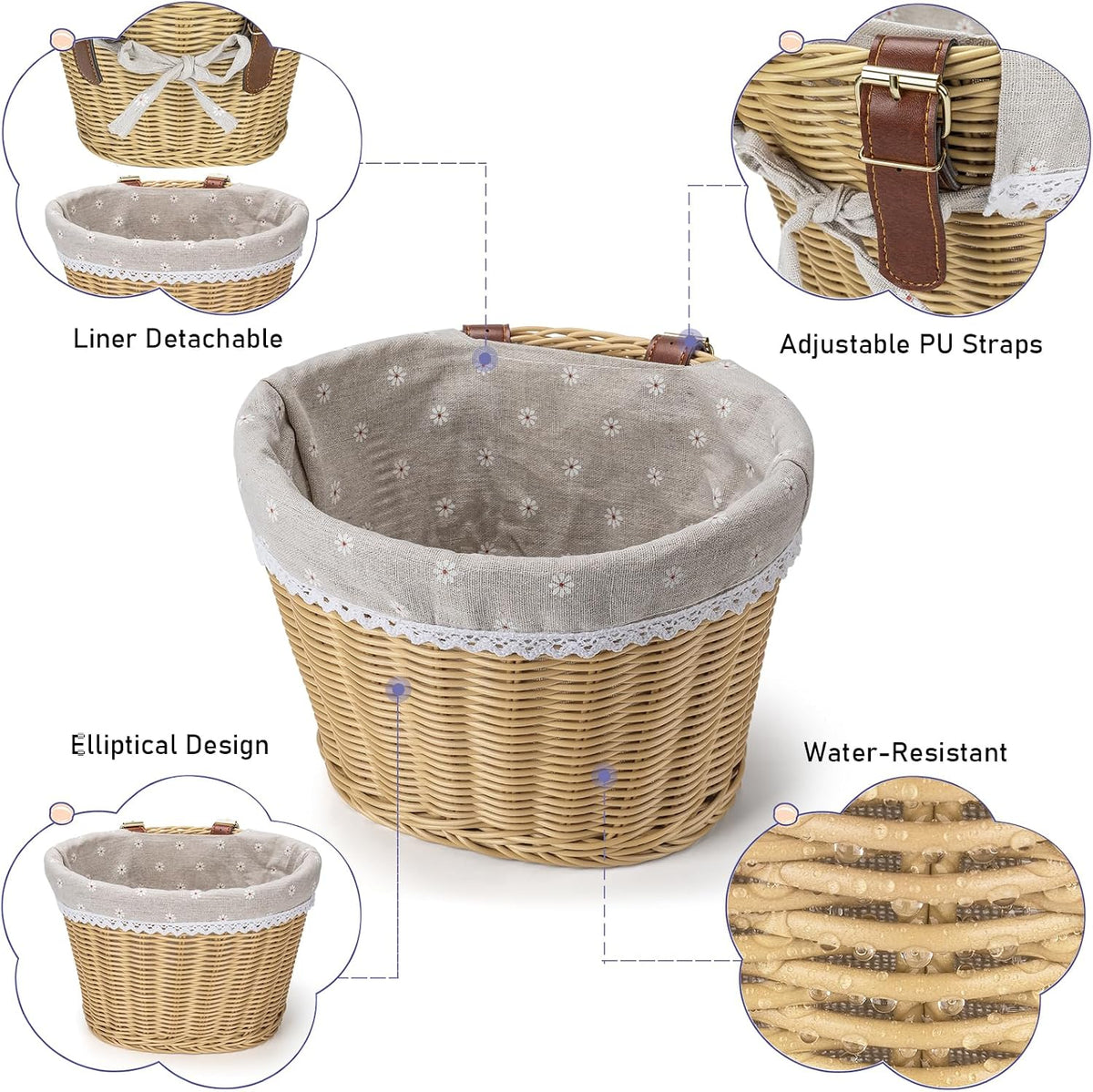 CXWXC Bike Basket - Front Bicycle Bike Basket for Girls Women