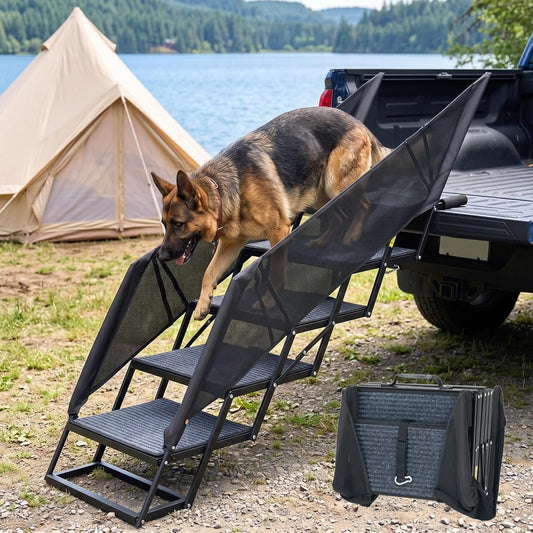 Veehoo Foldable Dog Steps for Car SUV, Collapsible Large Dogs Stairs 17" W