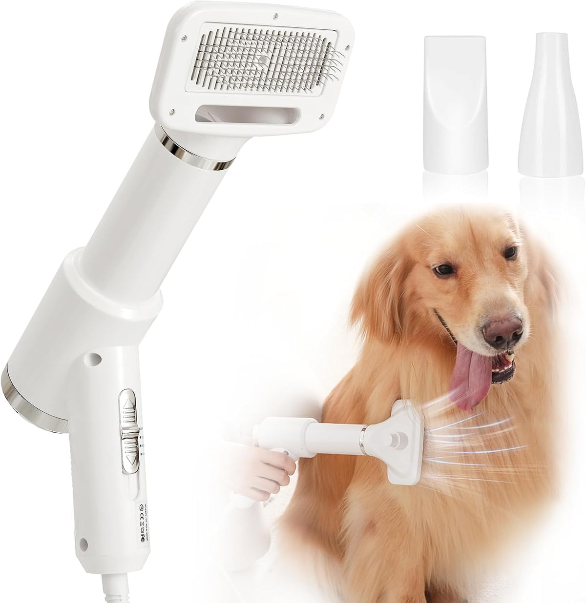 Portable Dog Hair Dryer with Brush – 300W, 3 Heat Settings, Professional, Overheat Protection for Small Medium Pets