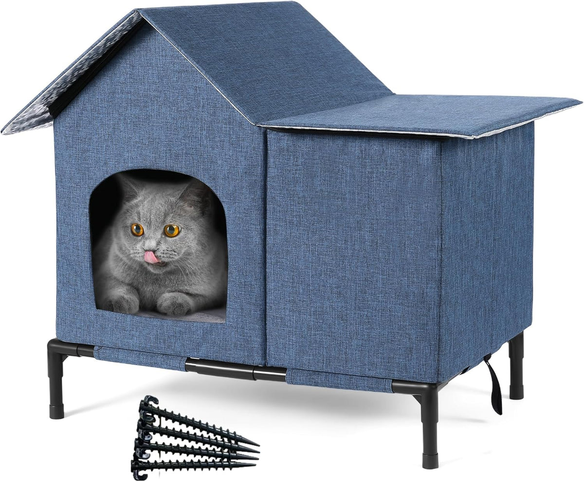 Cozlpetao Large Outdoor Cat House Weatherproof, 23" X 20" X 17"Insulated Cat Shelter with Raised Base & Ground Stakes for Feral & Stray Cats, outside Cat House for Yard, Porch, Garage