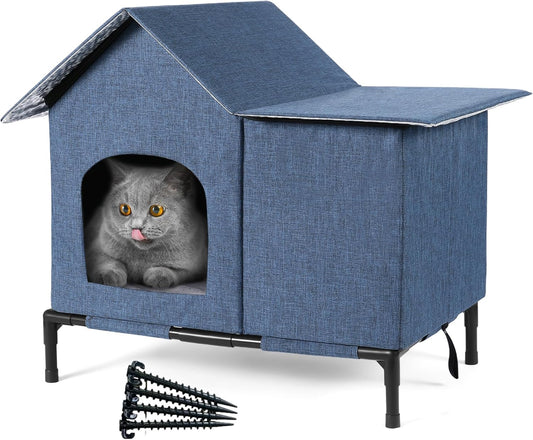Cozlpetao Large Outdoor Cat House Weatherproof, 23" X 20" X 17"Insulated Cat Shelter with Raised Base & Ground Stakes for Feral & Stray Cats, outside Cat House for Yard, Porch, Garage