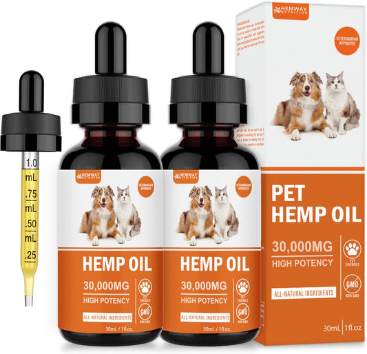 (2-Pack) Organic Hemp Oil for Dogs and Cats - Pet Hеmp Drops for Anxiety Relief, Stress,Pain, Calming, Sleep, Arthritis - Treats Chews - Support Hip and Joint Health - Rich in Omega 3-6-9