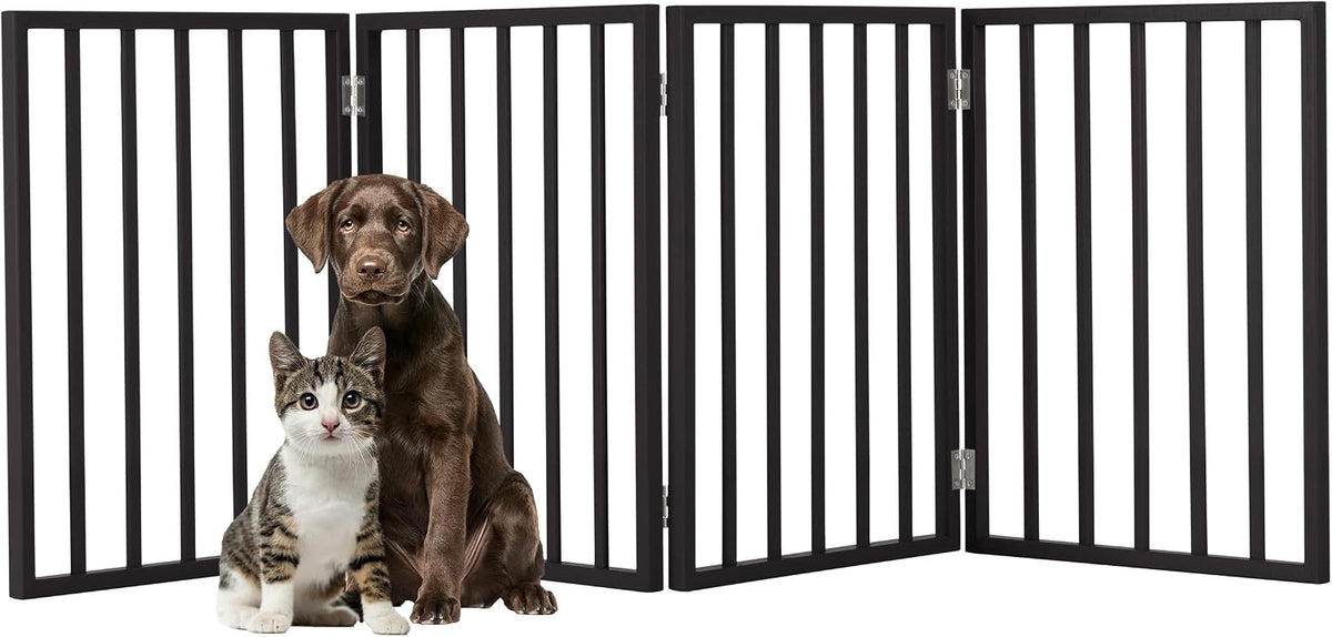 Pet Gate - 4-Panel Indoor Foldable Dog Fence for Stairs, Hallways, or Doorways - 72X24-Inch Wood Freestanding Dog Gates by PETMAKER (Black)