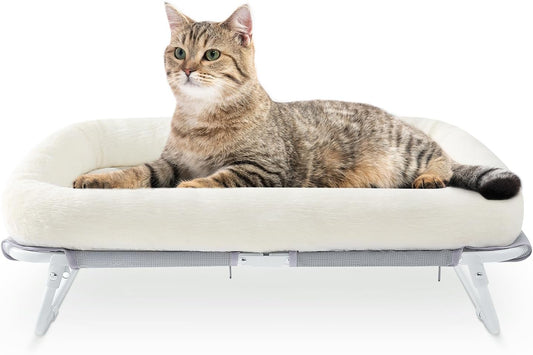 Sunhoo Elevated Cat Bed Foldable Raised Pet Hammock Self-Supporting Puppy Lounger with off Floor Metal Frame Washable Cover for Small Dog Kitten Indoor Use 25.2X15.75X7.48 In（Grey）